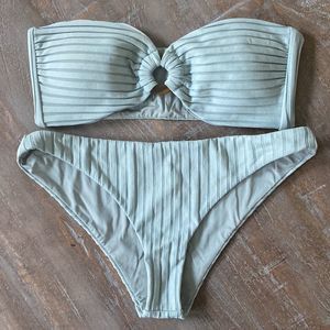 Strapless Blue Bandeau Bikini Set